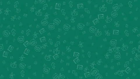 Seamless Loop Animation of Financial and Business Doodle Icons on Green Bac.. Stock Footage 342477118