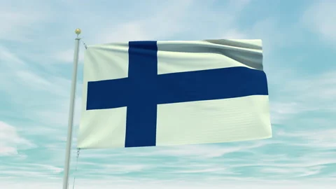 Seamless loop animation of the Finland flag on a blue sky background. Stock Footage 211128363