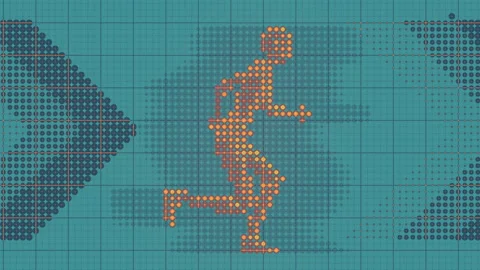 Seamless loop animation of a flat running man dots pattern. 3d render 4K UHD Stock Footage 119976455