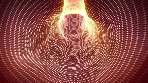 Seamless loop animation of flying through abstract tunnel made of particle waves Stock Footage 261070934