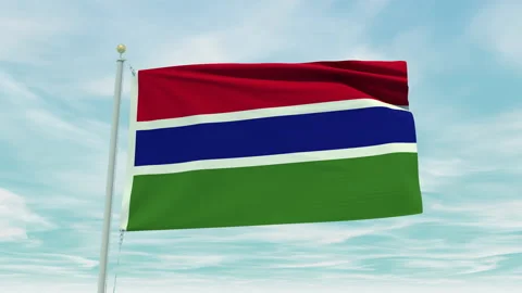 Seamless loop animation of the Gambia flag on a blue sky background. Stock Footage 211115940