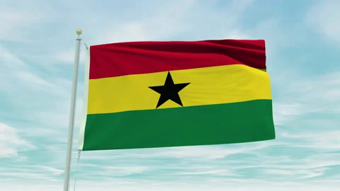 Seamless loop animation of the Ghana flag on a blue sky background. Stock Footage 211127647