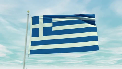 Seamless loop animation of the Greece flag on a blue sky background. Stock Footage 211135464