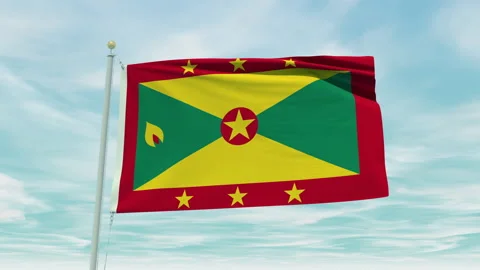 Seamless loop animation of the Grenada flag on a blue sky background. Stock Footage 211137360