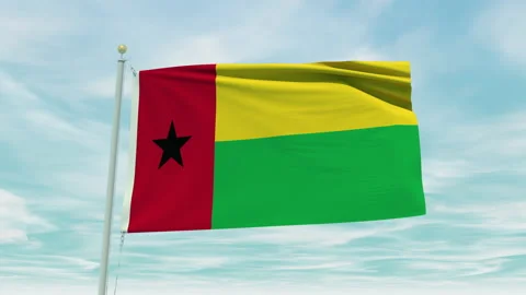 Seamless loop animation of the Guinea Bissau flag on a blue sky background. Stock Footage 211136875