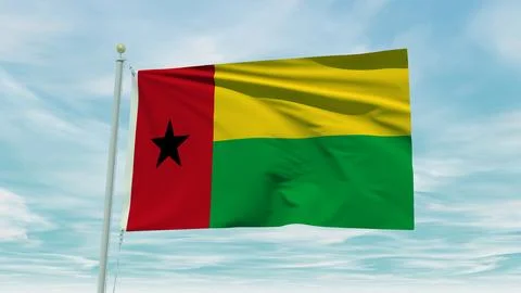 Seamless loop animation of the Guinea Bissau flag on a blue sky background... イラスト素材