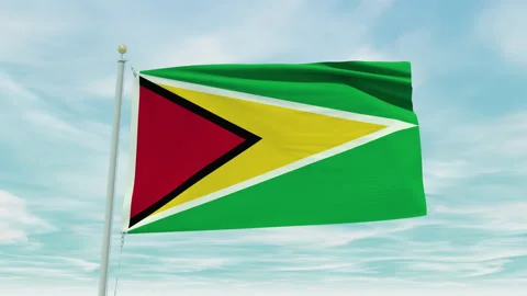 Seamless loop animation of the Guyana flag on a blue sky background. Stock Footage 211115576