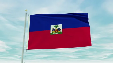 Seamless loop animation of the Haiti flag on a blue sky background. Stock Footage 211113799