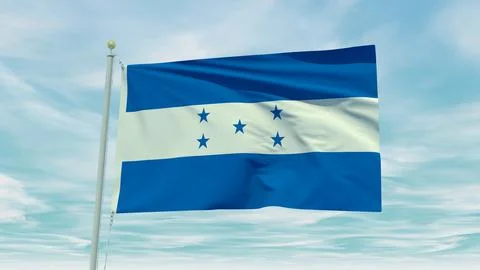 Seamless loop animation of the Honduras flag on a blue sky background. 3D I.. Stock Illustration