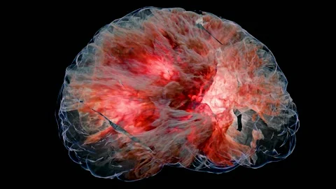 Seamless loop animation of a human brain with glowing nebula, data streams 库存影片 347090148