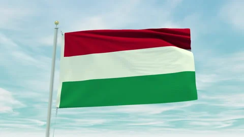 Seamless loop animation of the Hungary flag on a blue sky background. Stock Footage 211129457