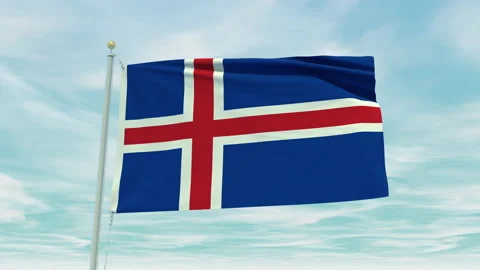 Seamless loop animation of the Iceland flag on a blue sky background. Stock Footage 211117753
