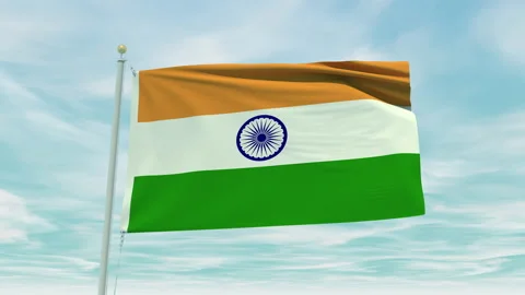 Seamless loop animation of the India flag on a blue sky background. Stock Footage 211107883