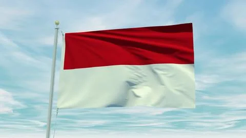 Seamless loop animation of the Indonesia flag on a blue sky background. 3D .. 스톡 일러스트