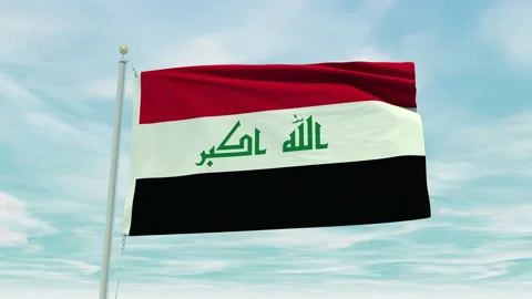 Seamless loop animation of the Iraq flag on a blue sky background. Stock Footage 211112421