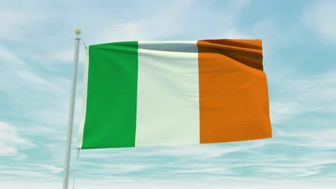 Seamless loop animation of the Ireland flag on a blue sky background. Stock Footage 211108492
