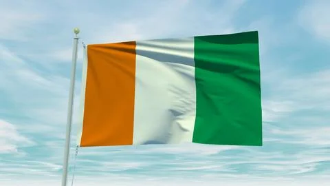 Seamless loop animation of the Ivory Coast flag on a blue sky background. 3.. Stock Illustration