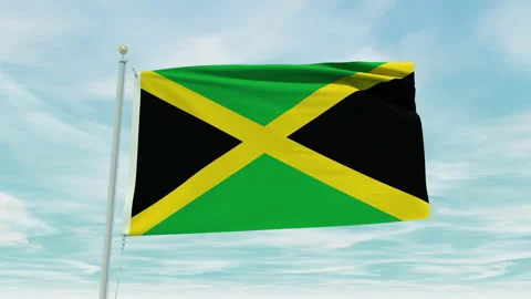 Seamless loop animation of the Jamaica flag on a blue sky background. Stock Footage 211122310