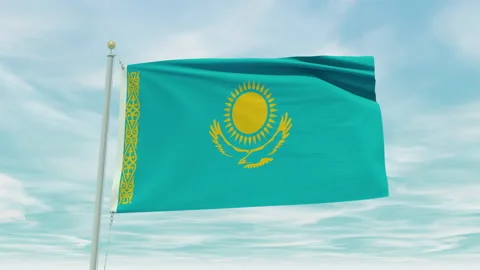 Seamless loop animation of the Kazakhstan flag on a blue sky background Stock Footage 211105465