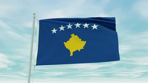 Seamless loop animation of the Kosovo flag on a blue sky background. Stock Footage 211112894