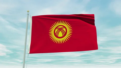 Seamless loop animation of the Kyrgyzstan flag on a blue sky background. Stock Footage 211138085