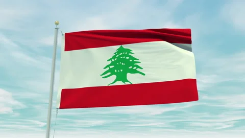 Seamless loop animation of the Lebanon flag on a blue sky background. Stock Footage 211113045