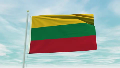 Seamless loop animation of the Lithuania flag on a blue sky background. Stock Footage 211124504