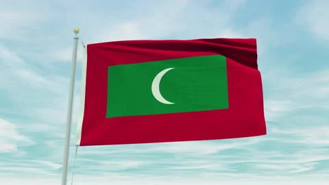 Seamless loop animation of the Maldives flag on a blue sky background. Stock Footage 211118093