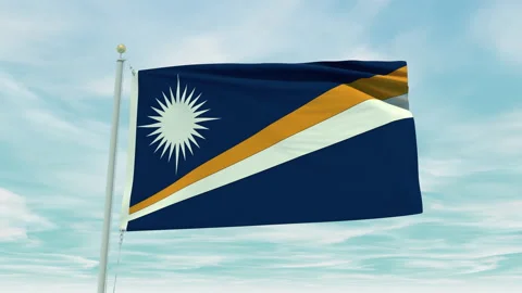 Seamless loop animation of the Marshall Islands flag on a blue sky background. Stock Footage 211115740