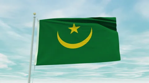 Seamless loop animation of the Mauritania flag on a blue sky background. Stock Footage 211113488