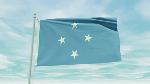 Seamless loop animation of the Micronesia flag on a blue sky background. Stock Footage 211127315