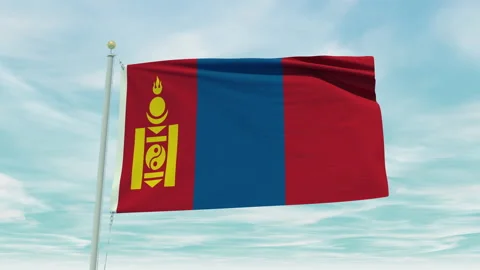 Seamless loop animation of the Mongolia flag on a blue sky background. Stock Footage 211119183