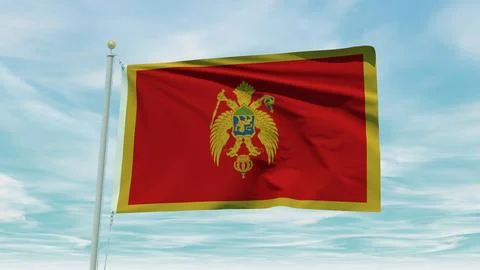 Seamless loop animation of the Montenegro flag on a blue sky background. 3D.. イラスト素材