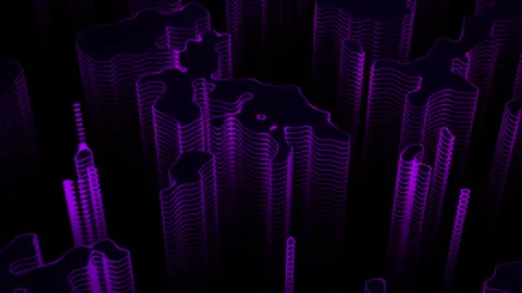 Seamless loop animation of morphing layered shapes with pink purple neon lines Stock Footage 331864406