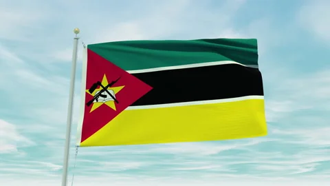 Seamless loop animation of the Mozambique flag on a blue sky background. Stock Footage 211125837