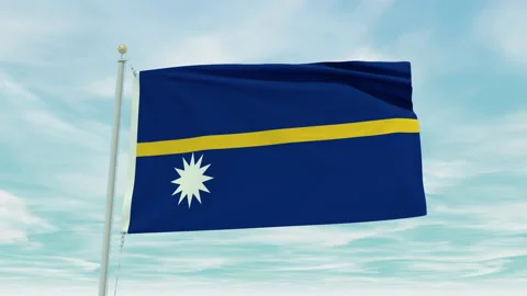 Seamless loop animation of the Nauru flag on a blue sky background. Stock Footage 211109828