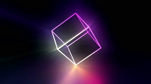 Seamless Loop Animation of Neon Cube with Illuminated Glowing Rays Stock Footage 122599146