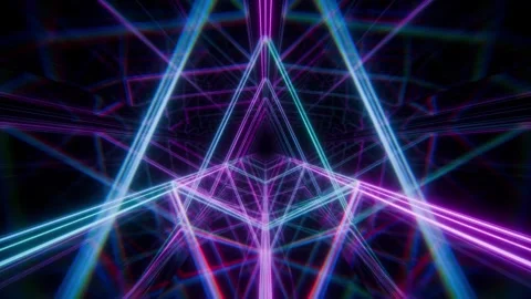 Seamless loop animation of neon geometric triangle tunnel Stock Footage 329053496
