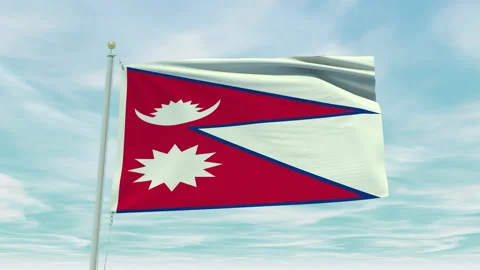 Seamless loop animation of the Nepal flag on a blue sky background. Stock Footage 211111345