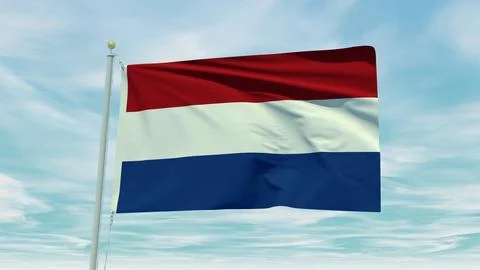 Seamless loop animation of the Netherlands flag on a blue sky background. 3.. Stock Illustration