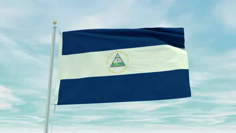 Seamless loop animation of the Nicaragua flag on a blue sky background. Stock Footage 211117346