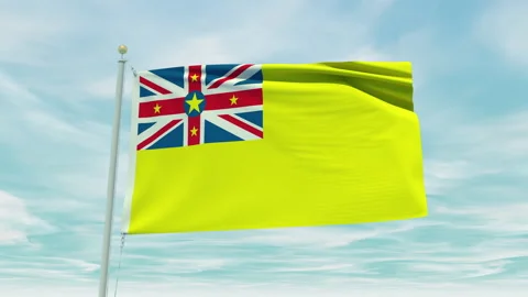 Seamless loop animation of the Niue flag on a blue sky background. Stock Footage 211114681