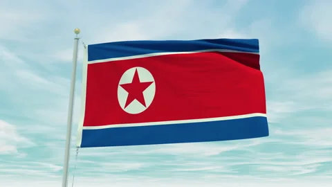 Seamless loop animation of the North Korea flag on a blue sky background. Stock Footage 211126395