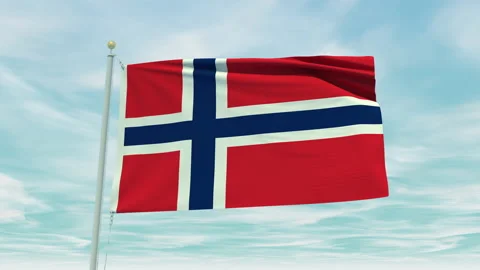 Seamless loop animation of the Norway flag on a blue sky background. Stock Footage 211126923