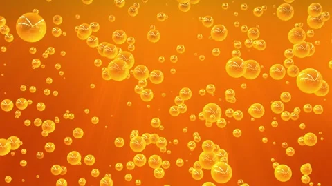 Seamless loop animation of orange bubbles floating up on a shiny background Stock Footage 265572364