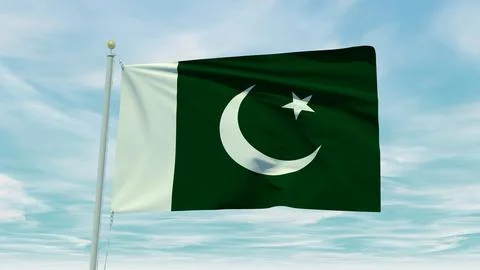 Seamless loop animation of the Pakistan flag on a blue sky background. 3D I.. 스톡 일러스트