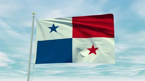 Seamless loop animation of the Panama flag on a blue sky background. 3D Ill.. Stock Illustration