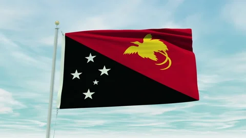Seamless loop animation of the Papua New Guinea flag on a blue sky background. Stock Footage 211108681