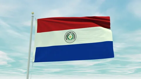 Seamless loop animation of the Paraguay flag on a blue sky background. Stock Footage 211128860
