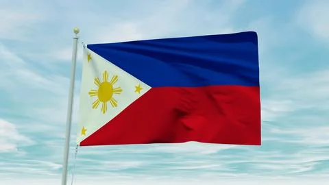 Seamless loop animation of the Philippines flag on a blue sky background. 3.. Stock Illustration